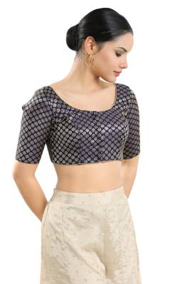 Padded Brocade Round Neck Blouse 4