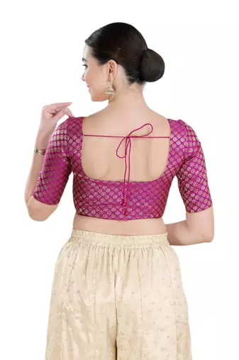 Padded Brocade Round Neck Blouse