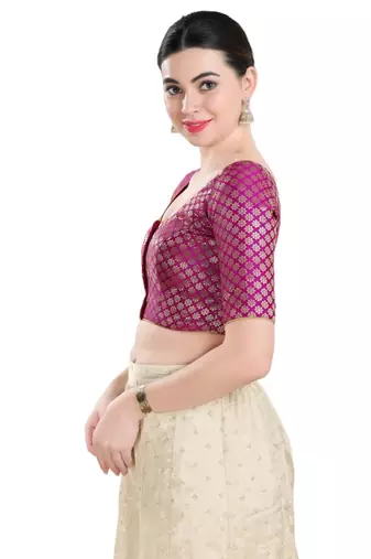 Padded Brocade Round Neck Blouse