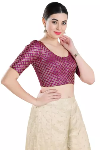 Padded Brocade Round Neck Blouse