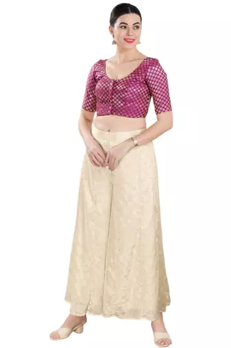 Padded Brocade Round Neck Blouse