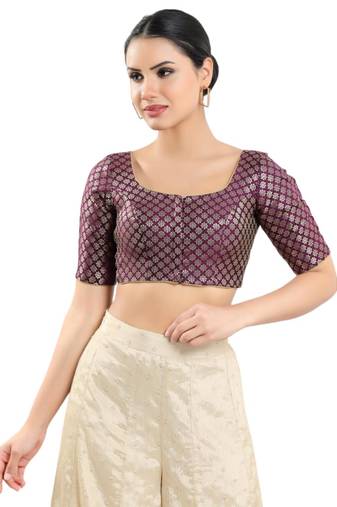 Padded Brocade Round Neck Blouse