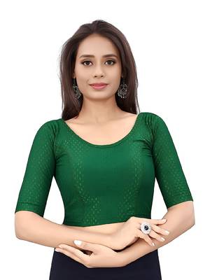 Bottel Green Cotton Lycra Fully Stretchable Round Neck Readymade Blouse With Half Sleeve 1