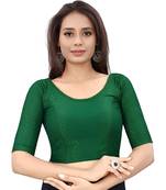 Bottel Green Cotton Lycra Fully Stretchable Round Neck Readymade Blouse With Half Sleeve