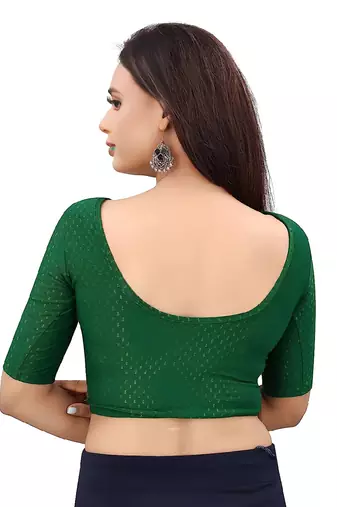 Bottel Green Cotton Lycra Fully Stretchable Round Neck Readymade Blouse With Half Sleeve