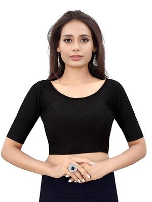 Black Cotton Lycra Fully Stretchable Round Neck Readymade Blouse With Half Sleeve 1
