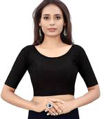 Black Cotton Lycra Fully Stretchable Round Neck Readymade Blouse With Half Sleeve