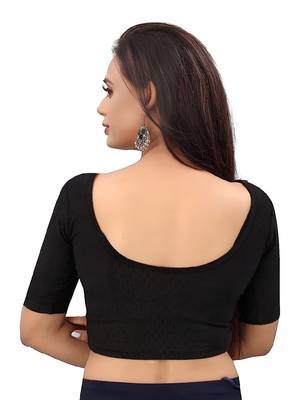 Black Cotton Lycra Fully Stretchable Round Neck Readymade Blouse With Half Sleeve 2