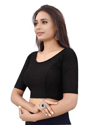 Black Cotton Lycra Fully Stretchable Round Neck Readymade Blouse With Half Sleeve 3