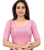 Baby Pink Cotton Lycra Fully Stretchable Round Neck Readymade Blouse With Half Sleeve