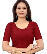 Maroon Cotton Lycra Fully Stretchable Round Neck Readymade Blouse With Half Sleeve