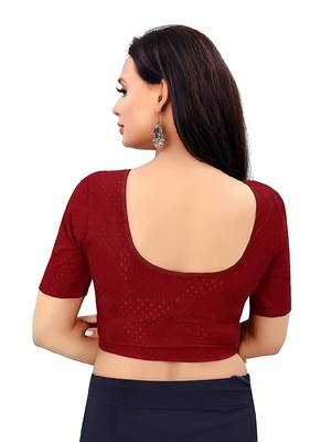 Maroon Cotton Lycra Fully Stretchable Round Neck Readymade Blouse With Half Sleeve 2
