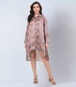 Grey and pink floral hi low dress