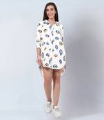 White and blue evil eye print shirt dress