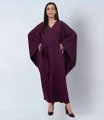 Purple embroidered neckline full length kaftan