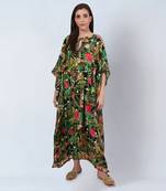 Green and black jungle print full length kaftan
