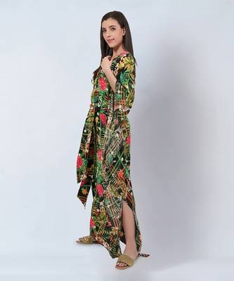 Green and black jungle print full length kaftan 2