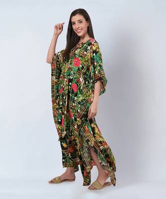 Green and black jungle print full length kaftan 3