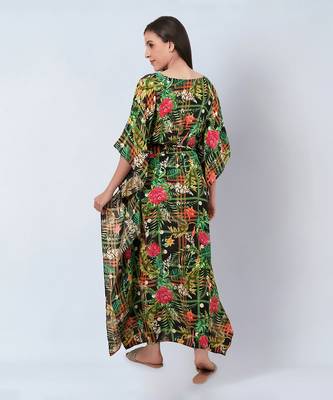 Green and black jungle print full length kaftan 4