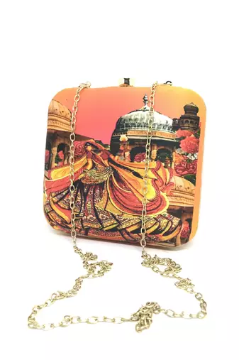 ORANGE WEDDING DIGITAL PRINT CLUTCH