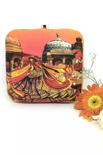 ORANGE WEDDING DIGITAL PRINT CLUTCH