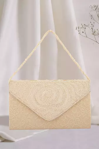 Pearl Work Embellished Cream Clutch