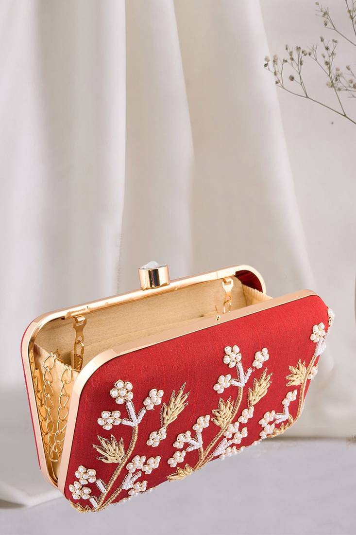 DARK RED EMBROIDERED CLUTCH