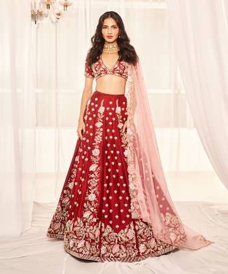 Blood Red Bridal Lehenga Set 1