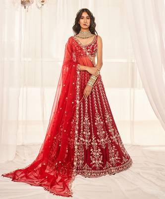 Cherry Red Bridal Lehenga Set 1