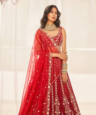 Cherry Red Bridal Lehenga Set 2