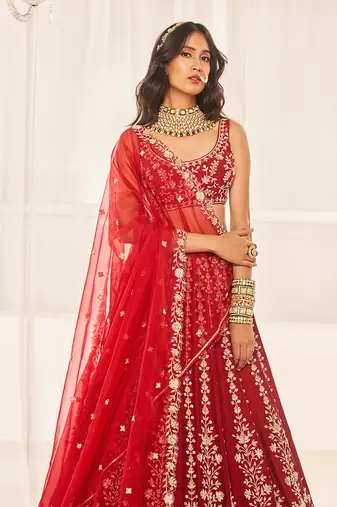 Cherry Red Bridal Lehenga Set