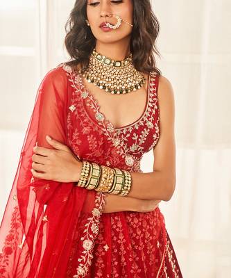 Cherry Red Bridal Lehenga Set 3
