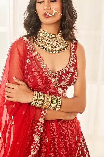 Cherry Red Bridal Lehenga Set