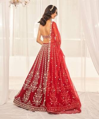 Cherry Red Bridal Lehenga Set 4