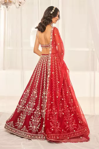 Cherry Red Bridal Lehenga Set