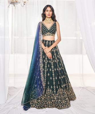 Bottle Green Bridal Lehenga Set 1