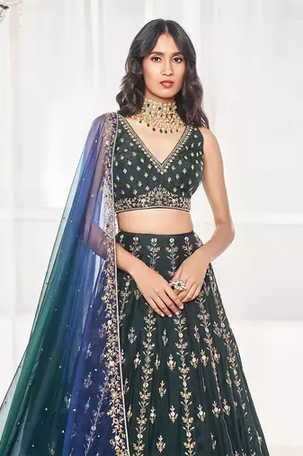 Bottle Green Bridal Lehenga Set