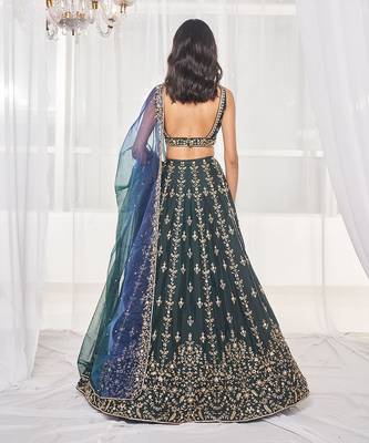 Bottle Green Bridal Lehenga Set 3