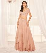 Blush Pink Asymmetric Layered Lehenga Set