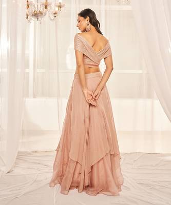 Blush Pink Asymmetric Layered Lehenga Set 3