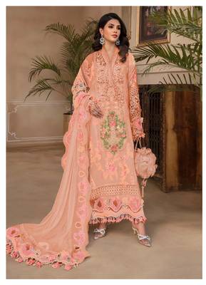 Long Peach pakistani Georgette suite with embroidery and diamond work  1