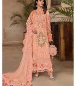 Long Peach pakistani Georgette suite with embroidery and diamond work 