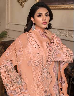 Long Peach pakistani Georgette suite with embroidery and diamond work  2