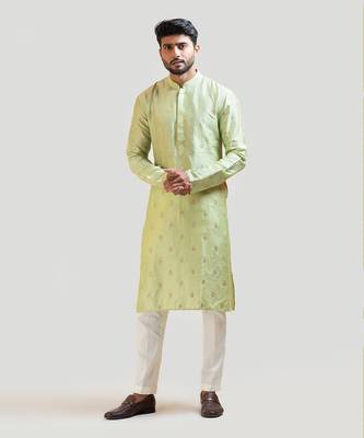 Pastel green embroidered kurta set 1