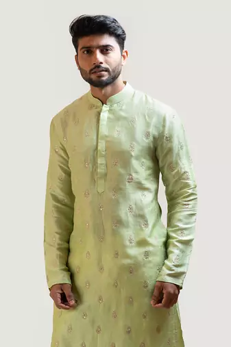 Pastel green embroidered kurta set