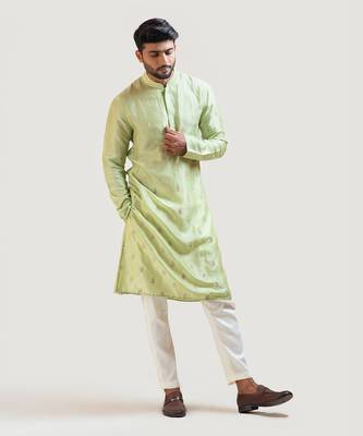 Pastel green embroidered kurta set 4