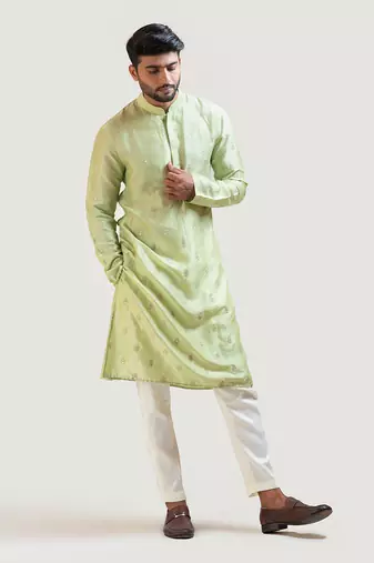 Pastel green embroidered kurta set