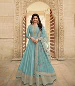 Sky blue embroidery silk semi stitched gowns