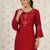 Casual Looking Red Colour Resham Embroidered Chinon Short Kurti