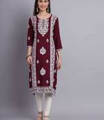 Lukhnowi Work Wine Colour Rayon Fabric Office Kurti